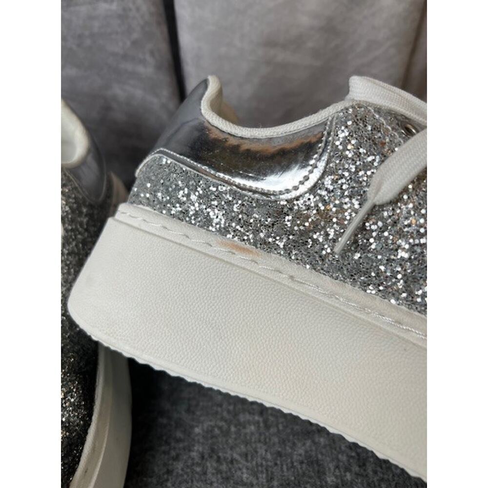 New York And Company Raphaela Silver Glittery Platform Sneakers Size 8.5 - Picture 7 of 11